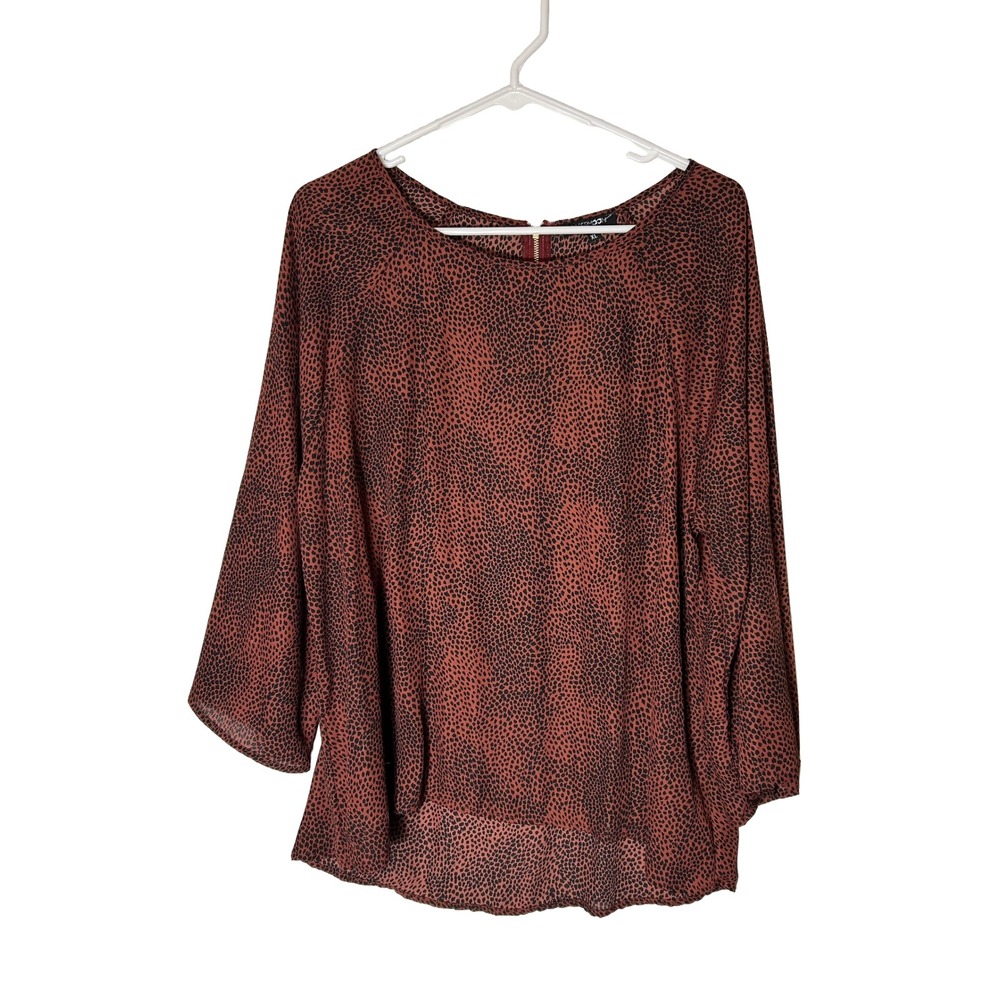 NWT Papermoon Larie Crew Neck Blouse Burgundy Black Animal Print XL